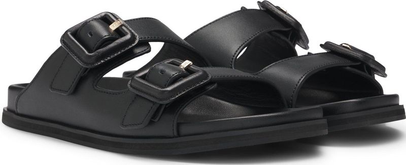 BOSS - Leren Slippers - Zwart - Leer - Ergonomisch Voetbed