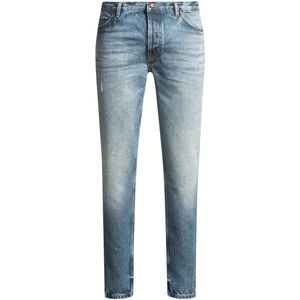Tapered-fit jeans van felblauw denim