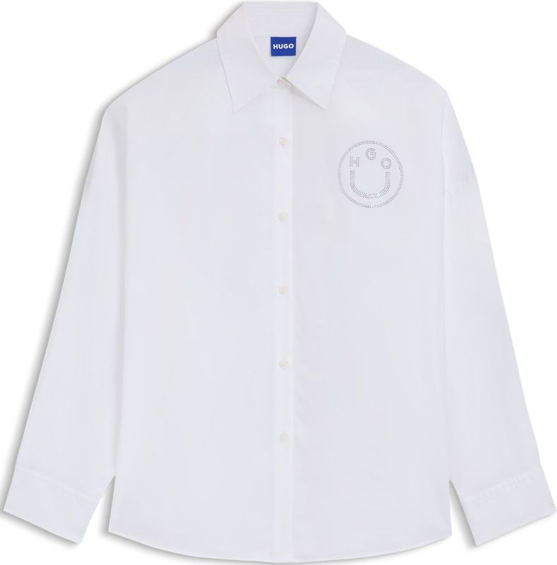 HUGO - Oversized-fit Blouse - Met Happy HUGO-logo van Strassteentjes