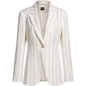 BOSS - Slim-fit Colbert - Gestreepte Bouclé Linnenmix