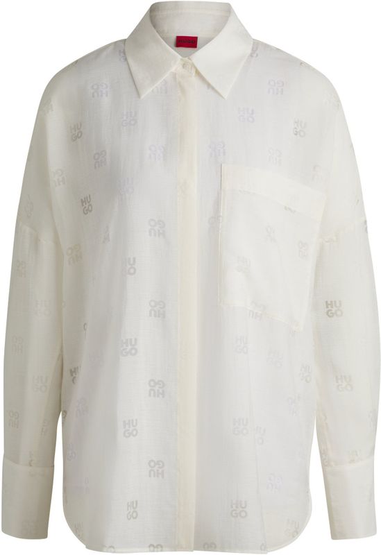 Oversized-fit blouse met burned-out logoprint