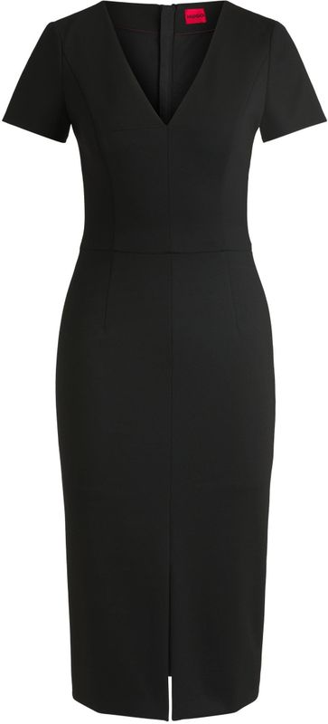 HUGO Womenswear - Slim-fit Midi-jurk - V-hals - Stretchmateriaal
