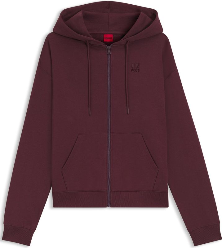 Hoodie van katoenen sweatstof met rits en logostiksel