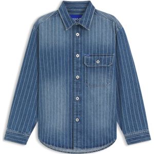 HUGO - Oversized Overhemd - Blauw Denim - Verticale Strepen - 60% Katoen