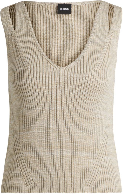 BOSS - Mouwloze Top - V-halslijn - Gebreid - Ademend Katoen
