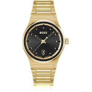 Horloge met zwarte wijzerplaat en goudkleurige, geschakelde polsband