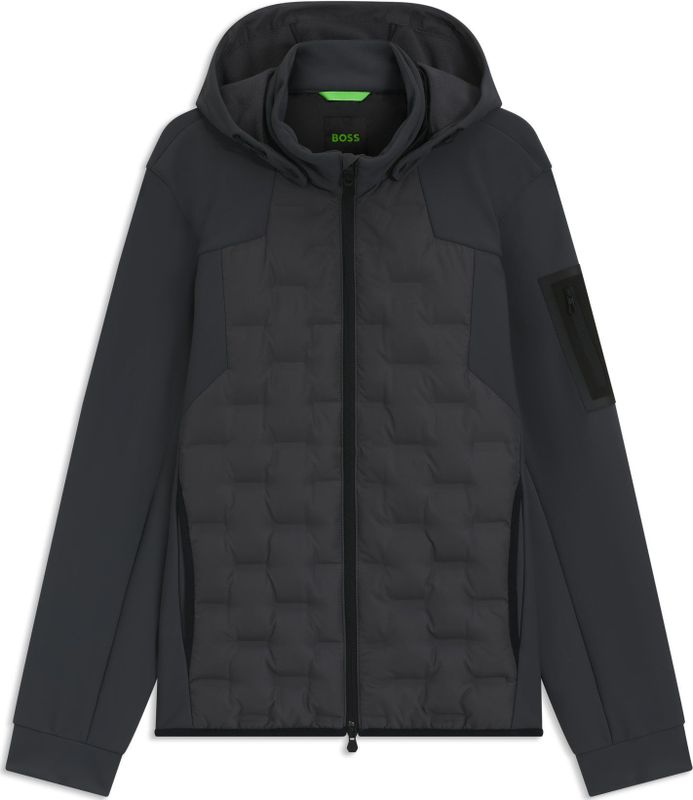 BOSS - Down Hybrid 10273224 01 - Gewatteerde Jas - Zwart - Volledige Ritssluiting, Geïntegreerde Capuchon