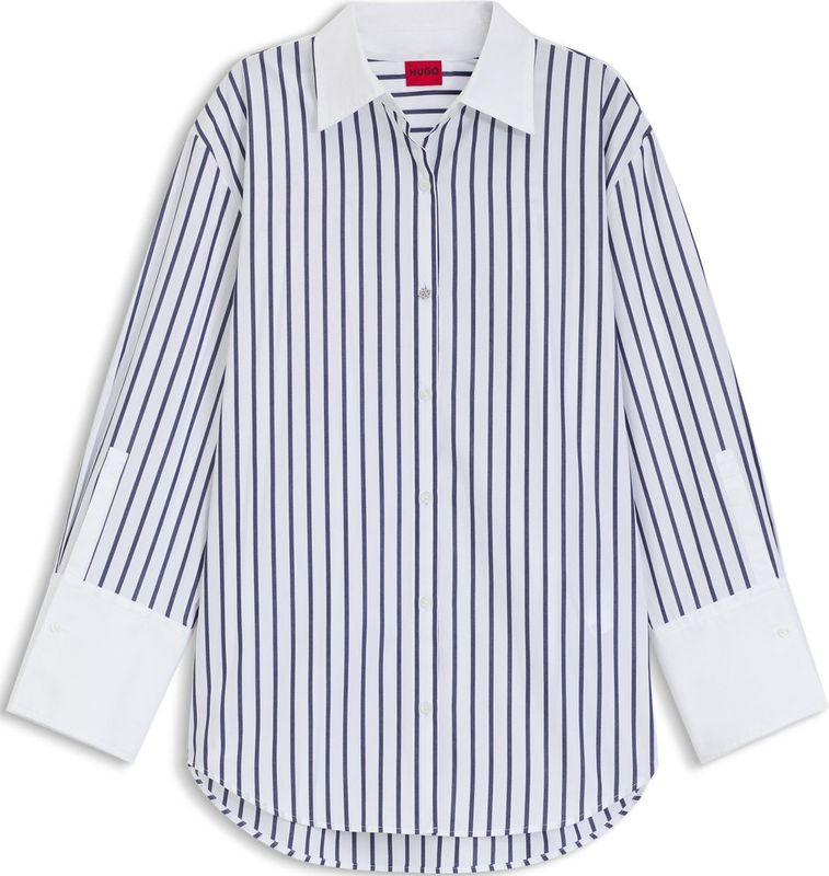 HUGO - Ebank - Blouse - Donkerblauw/Wit - Lange Mouw - Losse Pasvorm