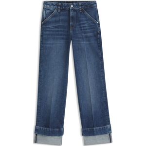 Slim-fit jeans van indigo stretchdenim met omslagen
