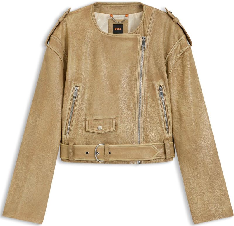 Kortere bikerjas van generfd rundleer