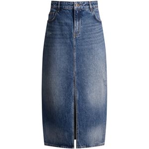 HUGO - Midi-Rok - Blauw - Denim - 100% Katoen