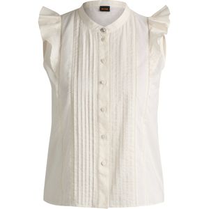 BOSS - Blouse - Regular-fit - Katoenen Mousseline - Met Plooien Aan De Voorkant