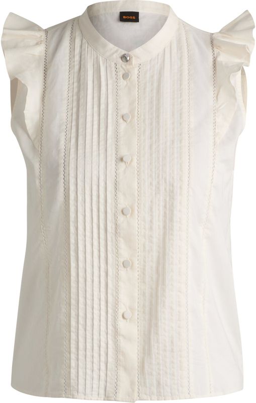 BOSS - Blouse - Regular-fit - Katoenen Mousseline - Met Plooien Aan De Voorkant