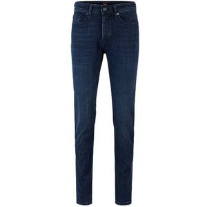 Tapered-fit jeans van donkerblauw super-stretchdenim