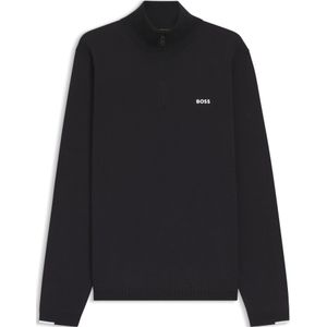 BOSS - Gebreide Trui - Katoen - Ritskraag - Logoprint