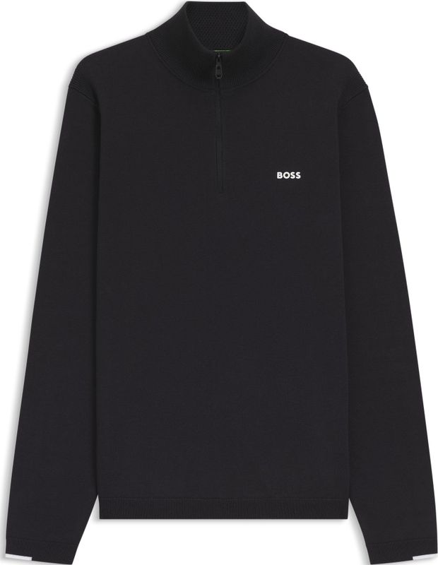 BOSS - Gebreide Trui - Katoen - Ritskraag - Logoprint