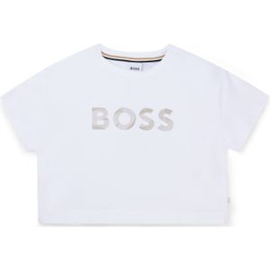 T-shirt voor kinderen van stretchkatoen met metallic logoprint