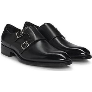 Double-strap monk shoes in burnished leather