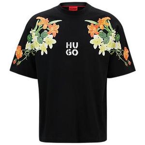 T-shirt van katoenen jersey met bloemenprint en tweedelig logo