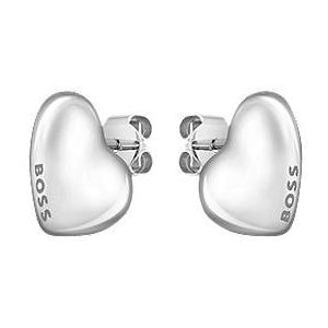 Zilverkleurige hartvormige oorbellen met logodetails