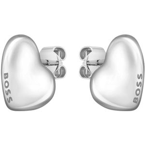 Zilverkleurige hartvormige oorbellen met logodetails