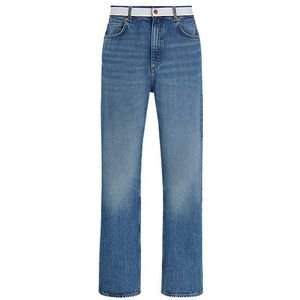 Middenblauwe denim jeans met logoband op de taille