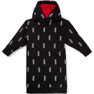Kinderjurk van fleece met capuchon en verticale logoprints