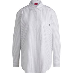 Oversized-fit blouse van gestreepte katoen met vlinderprint