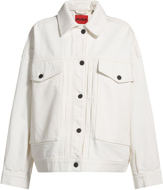HUGO - Oversized-fit Jack - Wit - Denim - Zwarte Details