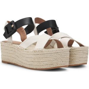 Espadrilles met plateauzool en bandjes van leer en canvas