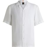 Overhemd - Wit - Linnen - Regular Fit - Reverskraag - Korte Mouwen