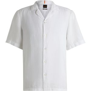 Overhemd - Wit - Linnen - Regular Fit - Reverskraag - Korte Mouwen