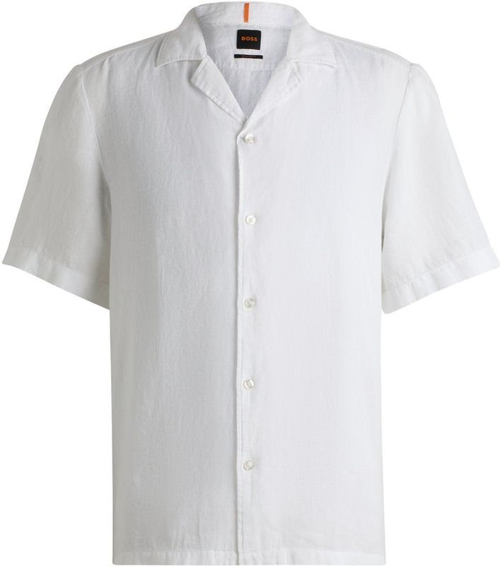 Overhemd - Wit - Linnen - Regular Fit - Reverskraag - Korte Mouwen