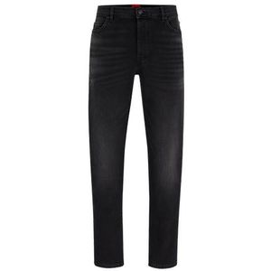 Tapered-fit jeans van zwart-zwart stretchdenim