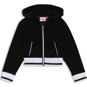 Kinderhoodie van fluweel met rits en gestreept ribmateriaal