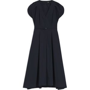 BOSS - A-lijn Jurk - Katoenmix - V-hals - Met Smalle Riem