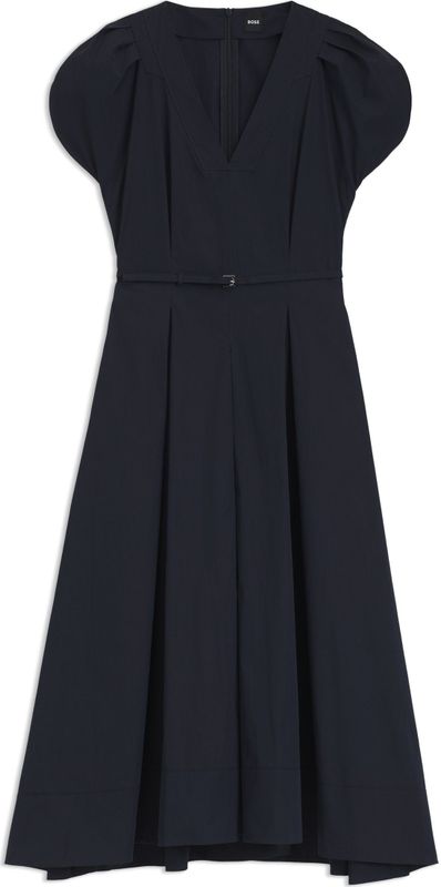 BOSS - A-lijn Jurk - Katoenmix - V-hals - Met Smalle Riem