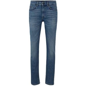Slim-fit jeans van middenblauw zacht stretchdenim