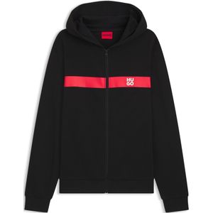 Hoodie van katoenen sweatstof met rits en contrasterende streep