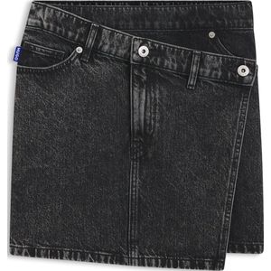 Rok van zwart denim met asymmetrische tailleband