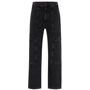 Loose-fit jeans van zwart denim met verstelbare zomen