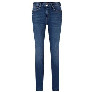 Jeans van blauw stretchdenim met slijtplekken