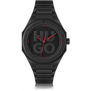 Zwart horloge met polsband van silicone en wijzerplaat met tweedelig logo