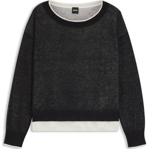 BOSS - Femok - Gebreide Trui - Zwart Gemêleerd / Wit