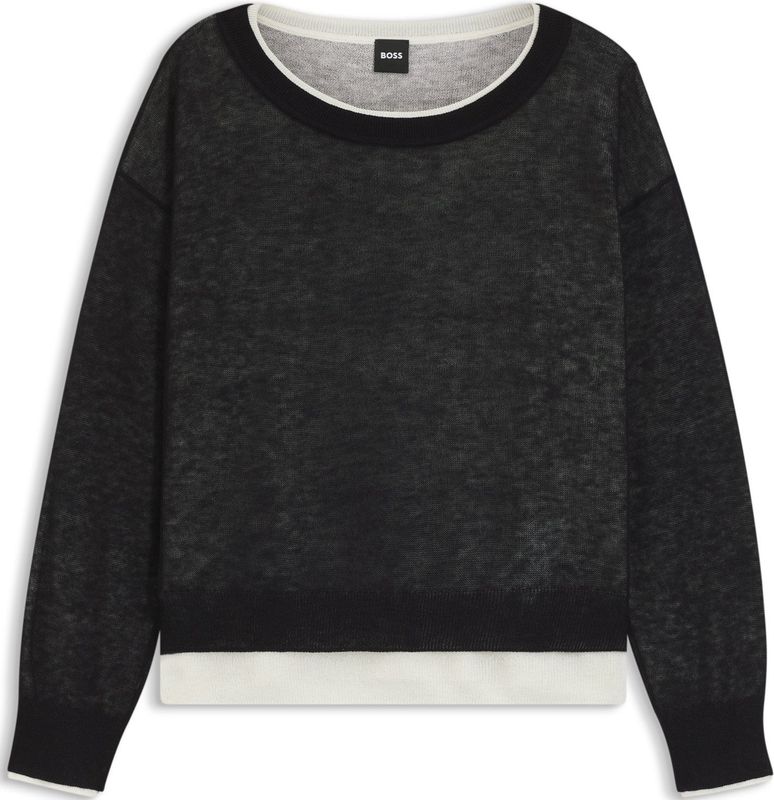 BOSS - Femok - Gebreide Trui - Zwart Gemêleerd / Wit