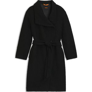 Bouclé mantel met riem en opstaande kraag