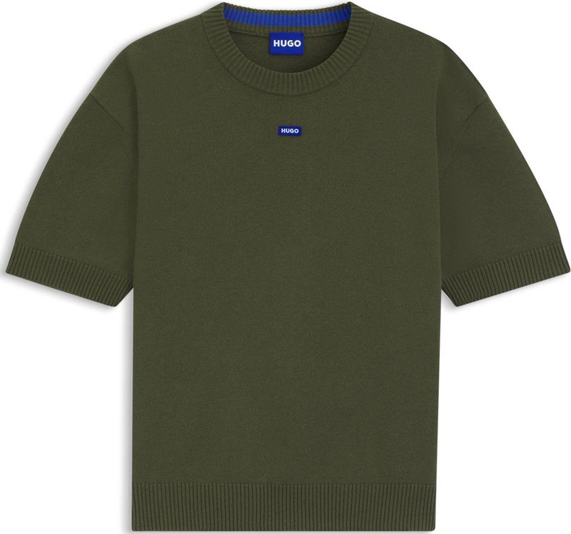HUGO - Gebreide Trui - Katoen/Polyacryl - Relaxte Pasvorm - Korte Mouwen