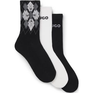HUGO Menswear - Korte Sokken - Effen en Logo-artwork - Set van Drie Paar