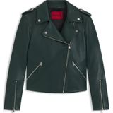 Straight-fit bikerjas van leer met ritsdetails