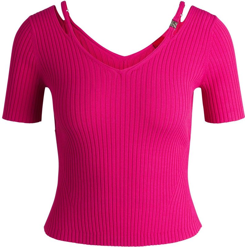 HUGO - Ribgebreide Top - Zwart - Cellulosevezels - Cut-outdetails